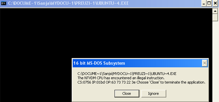 16 Bit MS Dos Sub System Illegal Instruction