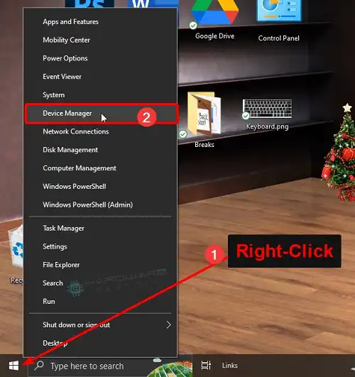 Right-click on the Windows icon from the bottom