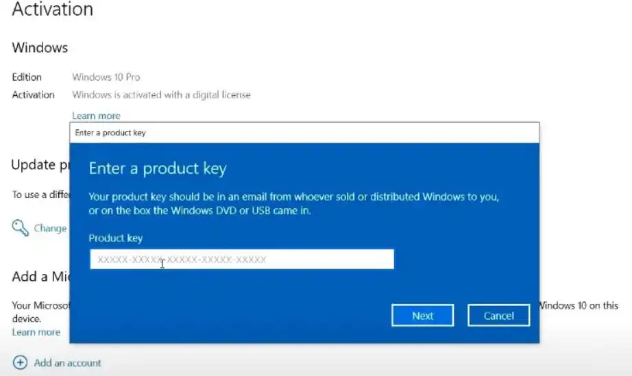 Activation Screen of Windows 10